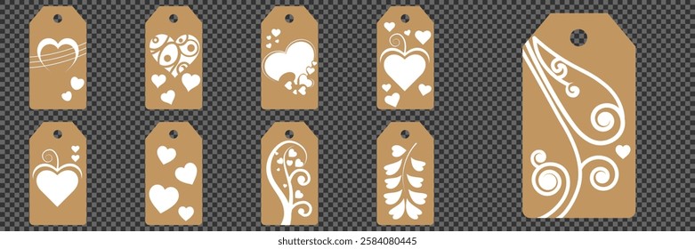 Price tag collection. Blank cardboard price tags. Retail product sticker elements with deal, hot price. Set of sale tags and labels. Set of gift or price tags shapes with hearts and love. EPS10
