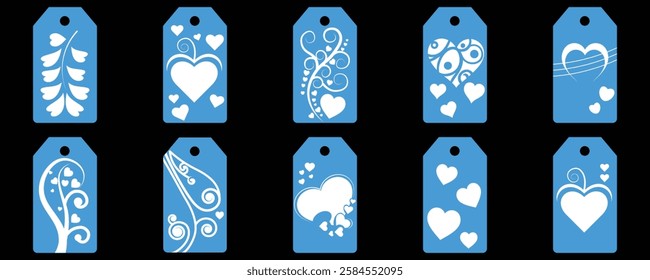 Price tag collection. Blank cardboard price tags. Retail product sticker elements with deal, hot price. Set of sale tags and labels. Set of gift or price tags shapes with hearts and love. EPS10