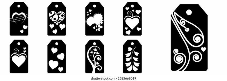 Price tag collection. Blank cardboard price tags. Retail product sticker elements with deal, hot price. Set of sale tags and labels. Set of gift or price tags shapes with hearts and love. EPS10