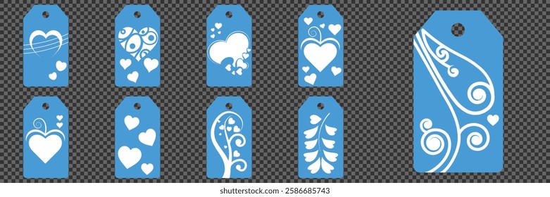 Price tag collection. Blank cardboard price tags. Retail product sticker elements with deal, hot price. Set of sale tags and labels. Set of gift or price tags shapes with hearts and love. EPS10
