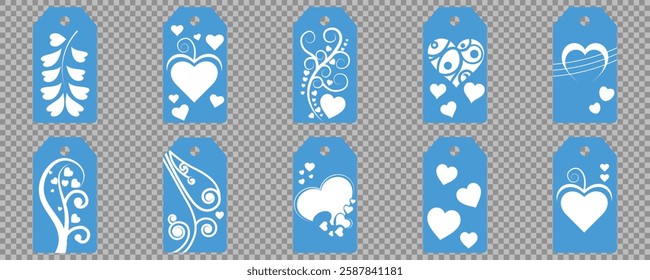 Price tag collection. Blank cardboard price tags. Retail product sticker elements with deal, hot price. Set of sale tags and labels. Set of gift or price tags shapes with hearts and love. EPS10
