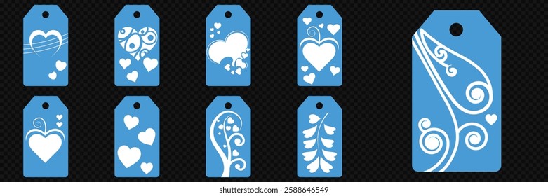 Price tag collection. Blank cardboard price tags. Retail product sticker elements with deal, hot price. Set of sale tags and labels. Set of gift or price tags shapes with hearts and love. EPS10