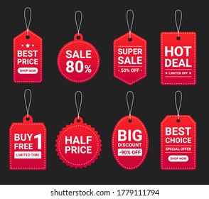 Price tag collection, set of sale label, in various shape vector graphic.  Special offer, discount, hot deal and best price.