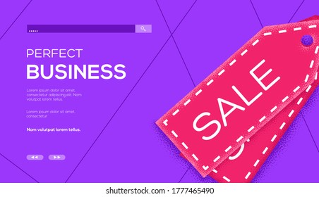 Volante de concepto de etiqueta de precio, banner web, encabezado ui, entrar en el sitio. Espacio para el texto, espacio para copiar. Textura del grano y efecto de ruido.  Página de sitio del deslizador de ilustración moderna. Imagen de diseño del vector.