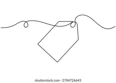 Price tag continuous one line drawing on white background minimalist blank sticker icon outline vector illustration