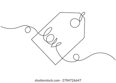 Price tag continuous one line drawing on white background minimalist blank sticker icon outline vector illustration