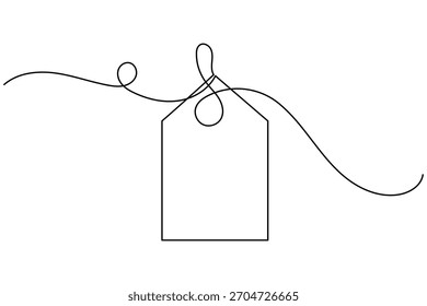 Dibujo de una línea continua de la etiqueta del Precio en el fondo blanco Ilustración vectorial en blanco minimalista del contorno del icono de la etiqueta engomada