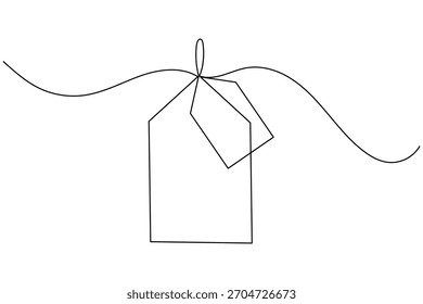 Dibujo de una línea continua de la etiqueta del Precio en el fondo blanco Ilustración vectorial en blanco minimalista del contorno del icono de la etiqueta engomada