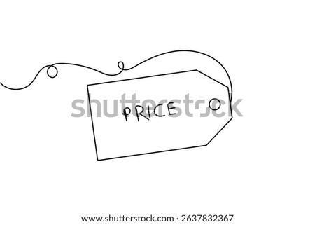 Price tag continuous one line drawing minimalist outline vector design
