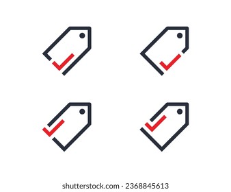 Price Tag Coupon Check Mark Label Logo Set Concept icon sign symbol Element Design. Discount, Offer, Shop Logotype. Vector illustration template