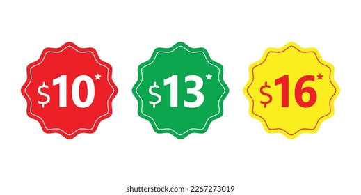 price tag design for products in zig zag circle. dollar price tag icon set. Announce price tag product label.