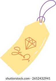 Price Tag with Diamond Icon and Signature Flat Illustration