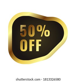 Price tag discount 50 percent. banner sale discount with gold and black color. 50% off design