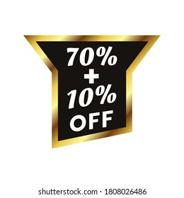 Price tag discount 70 + 10 percent. banner sale discount with gold and black color.