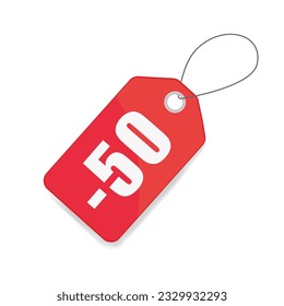 Price tag discount red -50 sale purchase vector illustration