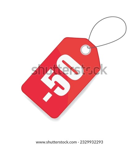 Price tag discount red -50 sale purchase vector illustration