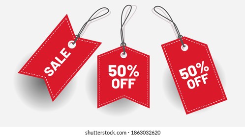 Price tag discount red with various shape - Vector