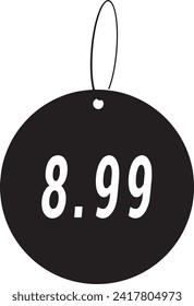 Etiqueta de precio que muestra el valor de 8.99. 