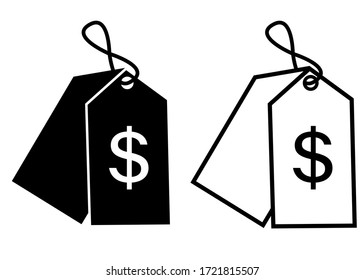 Price tag with dollar sign icon. Black vector tag label template. Badge for price flat icons