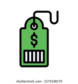 price tag, dollar sign and scan code vector with editable stroke