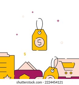 Price tag filled line vector icon, simple illustration, related bottom border.