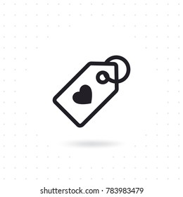 Price tag with heart symbol. Tag label icon for websites and apps. Sales label icon on white background. Flat line vector illustration