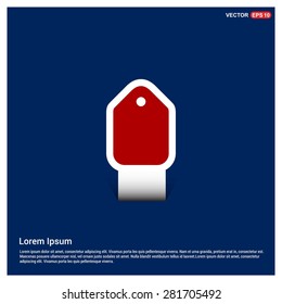 price tag icon - abstract logo type icon - Red & white sticker icon on blue background. Vector illustration