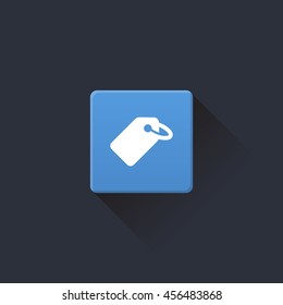 price tag icon or button in flat style with long shadow, isolated vector illustration on blue transparent background