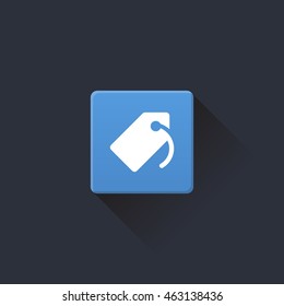 price tag icon or button in flat style with long shadow, isolated vector illustration on blue transparent background