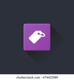 price tag icon or button in flat style with long shadow, isolated vector illustration on purple transparent background