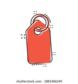 Price tag icon in comic style. Label cartoon vector illustration on white isolated background. Sale coupon splash effect business concept.
