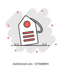 Price tag icon in comic style. Label cartoon vector illustration on white isolated background. Sale coupon splash effect business concept.