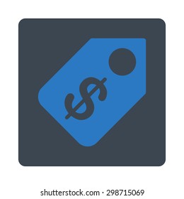 Price Tag icon from Commerce Buttons OverColor Set. Vector style is smooth blue colors, flat square rounded button, white background.