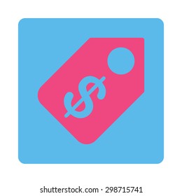 Price Tag icon from Commerce Buttons OverColor Set. Vector style is pink and blue colors, flat square rounded button, white background.
