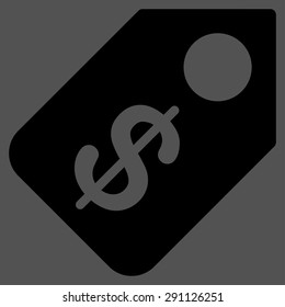 Price Tag icon from Commerce Set. Vector style: flat symbol, black color, rounded angles, gray background.
