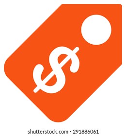 Price Tag icon from Commerce Set. Vector style: flat symbol, orange color, rounded angles, white background.