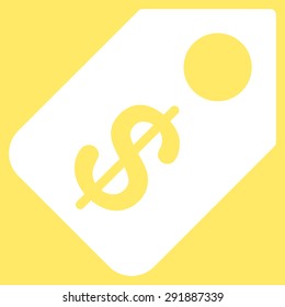 Price Tag icon from Commerce Set. Vector style: flat symbol, white color, rounded angles, yellow background.