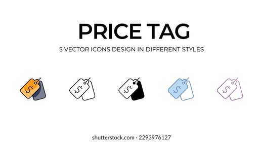 Diseño de icono de etiqueta de precio en estilo de cinco con pulsación editable. Línea, Sólido, Línea plana, Color de tono Duo y Línea de degradado de color. Adecuado para diseño de páginas Web, aplicaciones móviles, UI, UX y GUI.