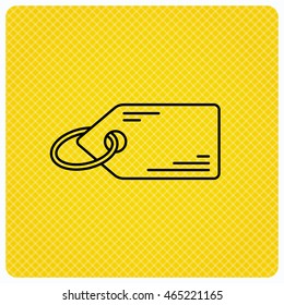 Price tag icon. Discount label sign. Shopping coupon symbol. Linear icon on orange background. Vector
