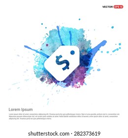 Price tag icon with dollar sign - abstract logo type icon - Blue water color Paint splash beautiful background. Vector illustrationmale user