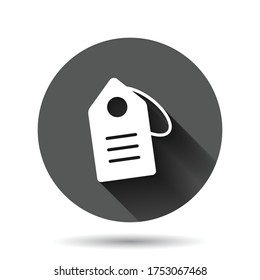 Price tag icon in flat style. Label vector illustration on black round background with long shadow effect. Sale coupon circle button business concept.