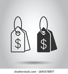 Price tag icon in flat style. Label vector illustration on white isolated background. Sale coupon business concept.