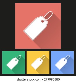 Price tag icon with long shadow, flat design. Vector illustration.