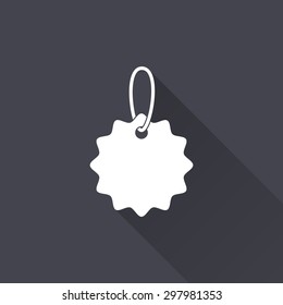 Price tag  icon with a long shadow on a black background. Vector illustration.