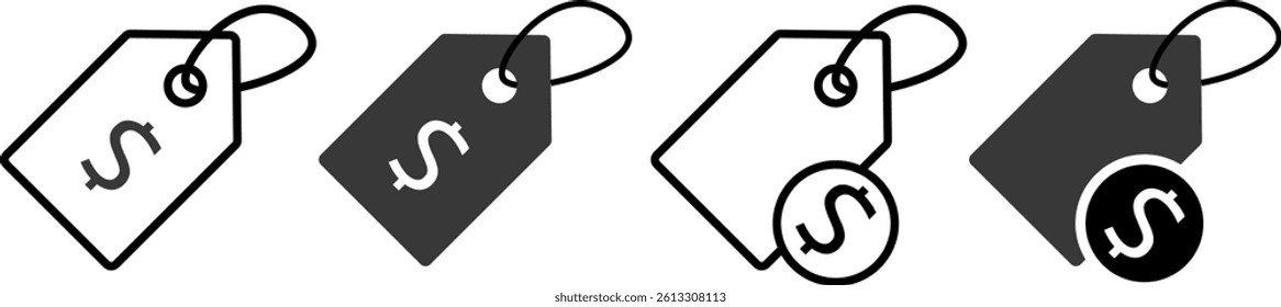 price tag icon set. Tag with price dollar sign. Sale price tag. Price discount tag icons