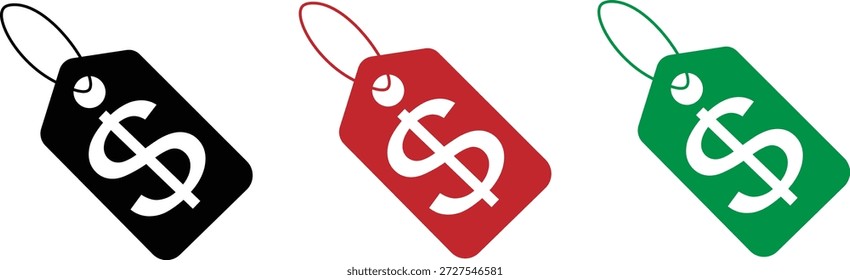 Preis Tag Symbol Vektor Set Dollar Symbol Verkauf Etikett flache Silhouette und Umriss
