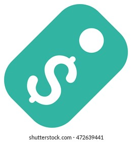 Price Tag icon. Vector style is flat iconic symbol with rounded angles, cyan color, white background.