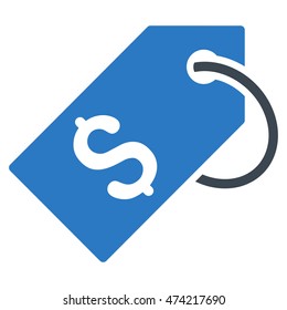 Price Tag icon. Vector style is bicolor flat iconic symbol with rounded angles, smooth blue colors, white background.
