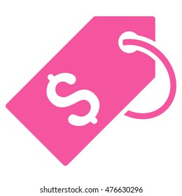 Price Tag icon. Vector style is flat iconic symbol with rounded angles, pink color, white background.