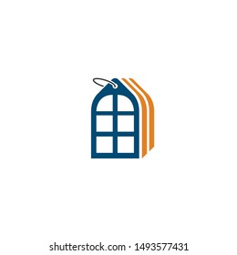 Price tag icon with windows frame. Real estate marketing. Vector graphic illustration